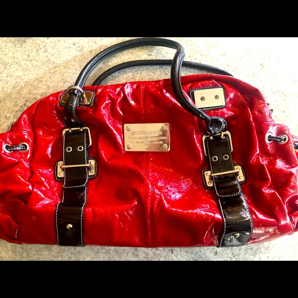 Dolce & Gabbana Women’s Leather Collection Red Bag with Black Belts